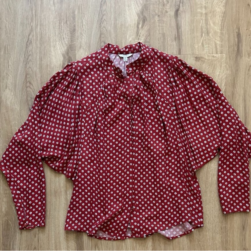 Joie Crimson Red Printed Button-Down Blouse